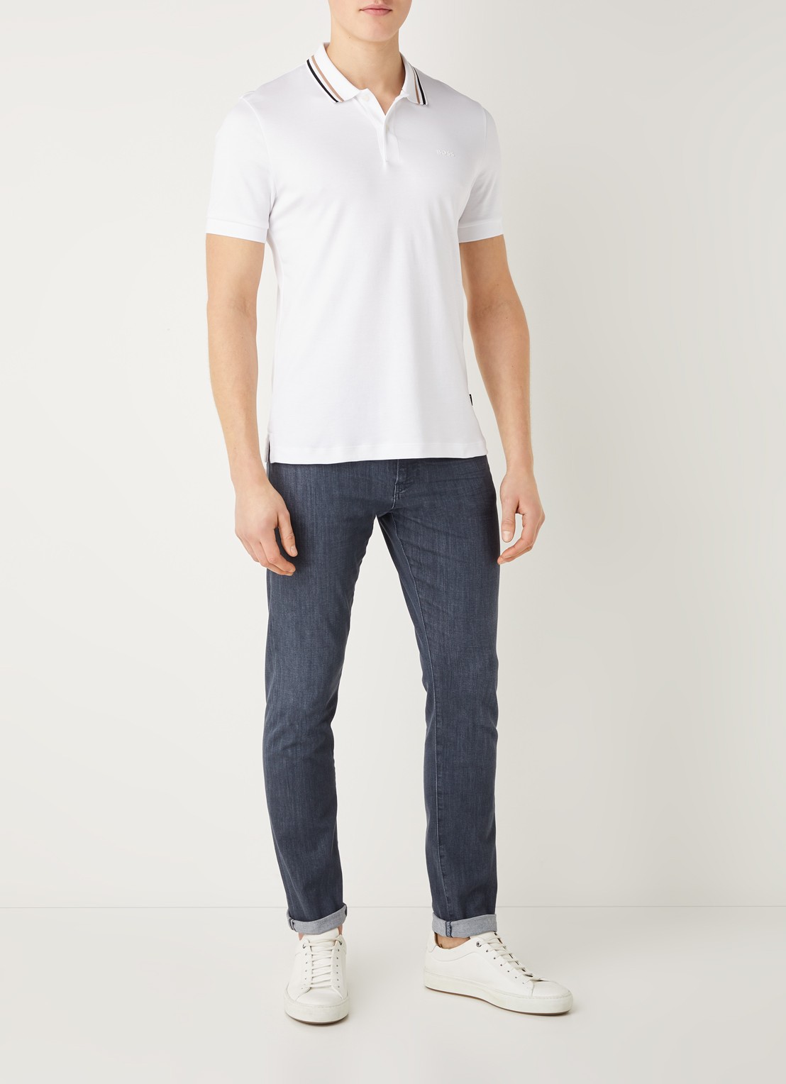 BOSS Penrose slim fit polo met logo - voorkant 3 wit