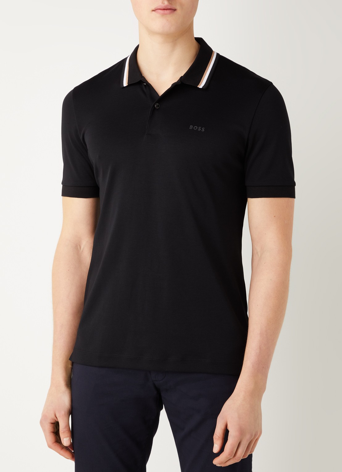 BOSS Penrose slim fit polo met logo - detail zwart