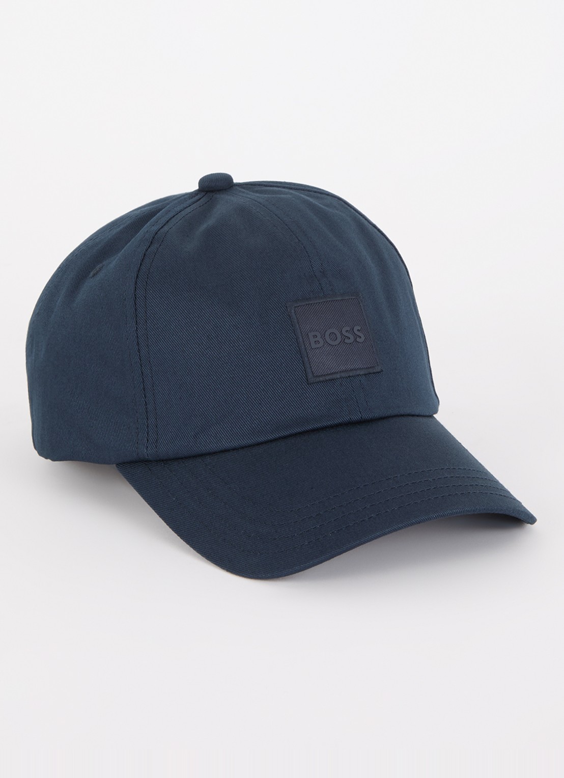 BOSS Pet van katoenen twill met logopatch - voorkant donkerblauw