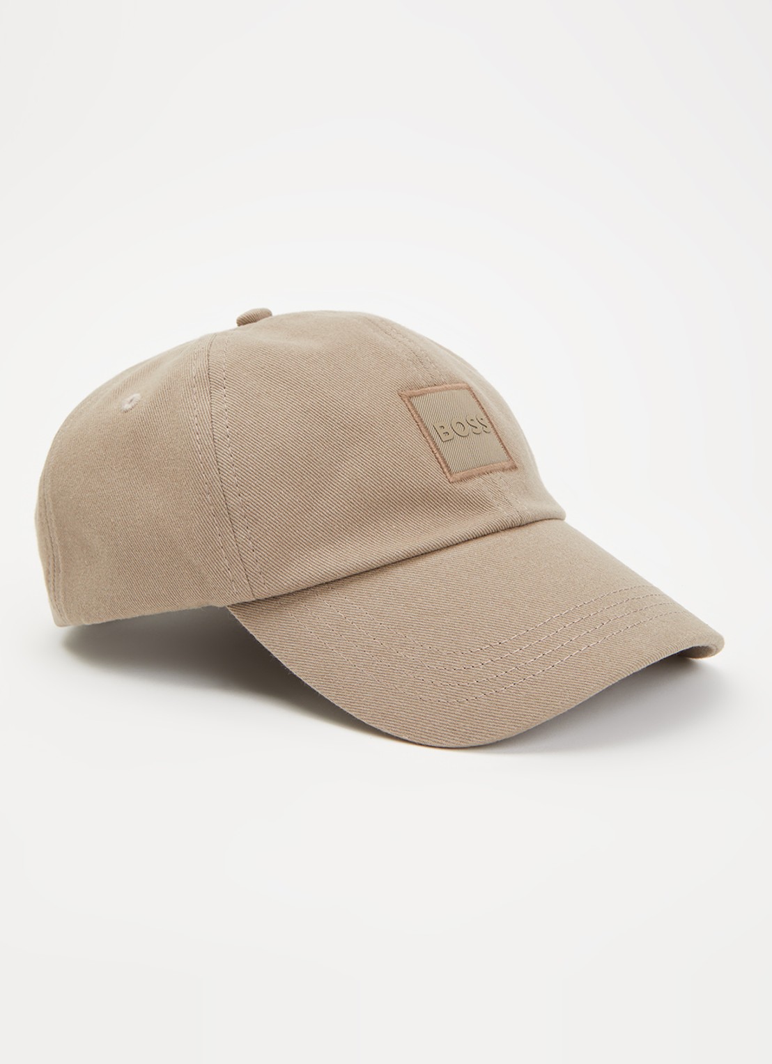 BOSS Pet van katoenen twill met logopatch - voorkant 2 olijfgroen