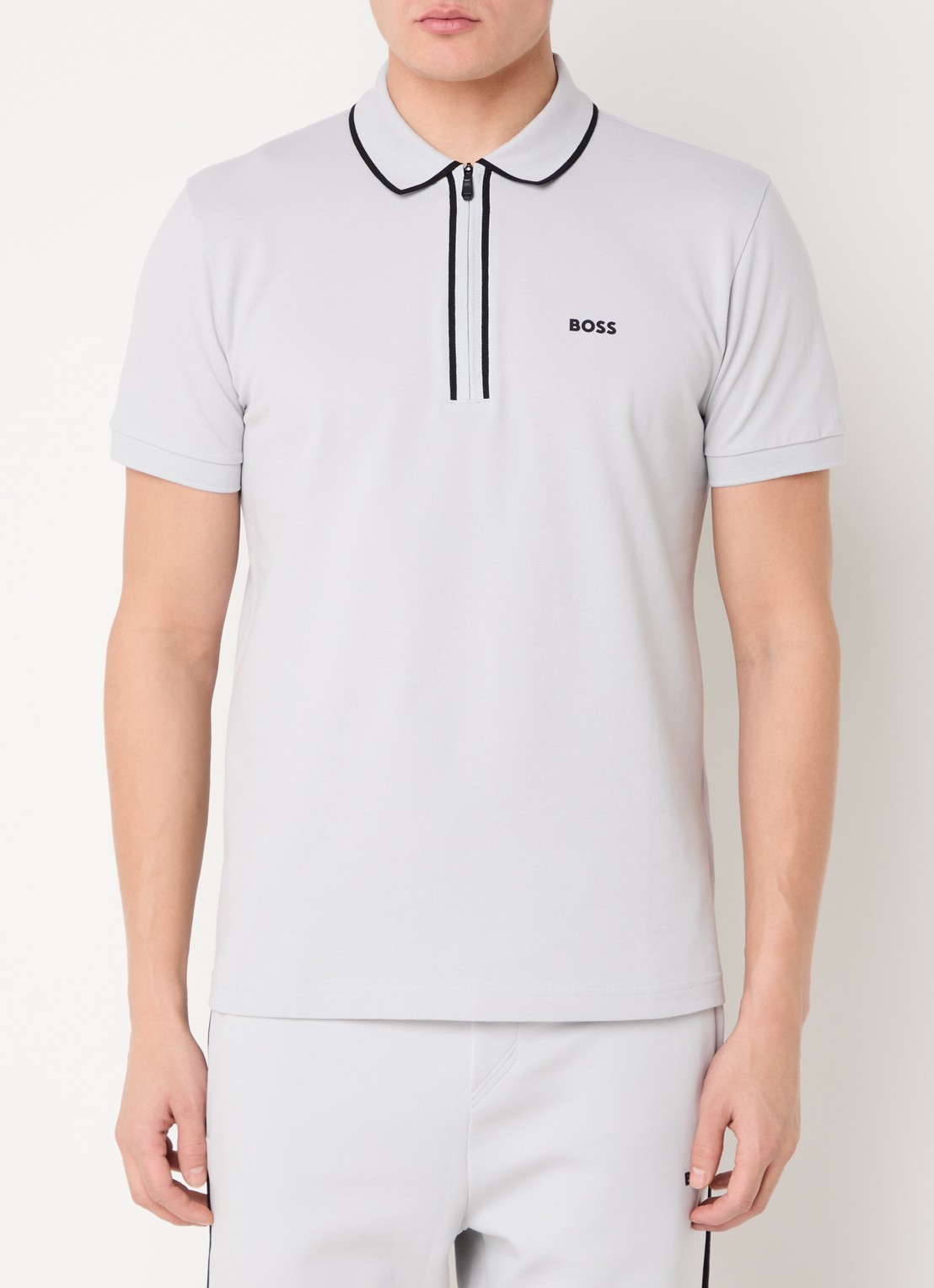 BOSS Phillix Tape regular fit polo van piqué katoen met logo - detail 2 lichtgrijs