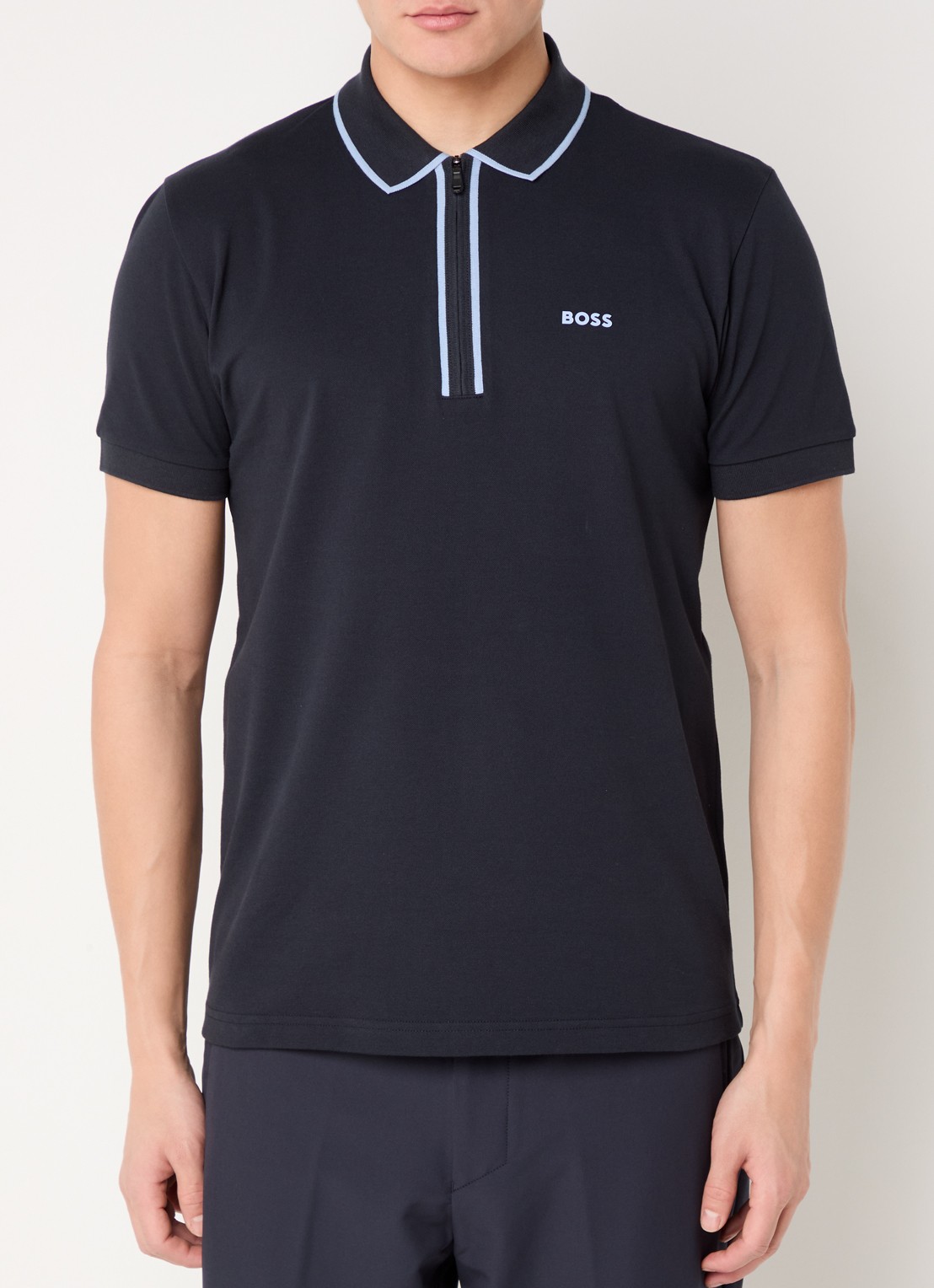 BOSS Phillix Tape regular fit polo van piqué katoen met logo - detail 2 donkerblauw