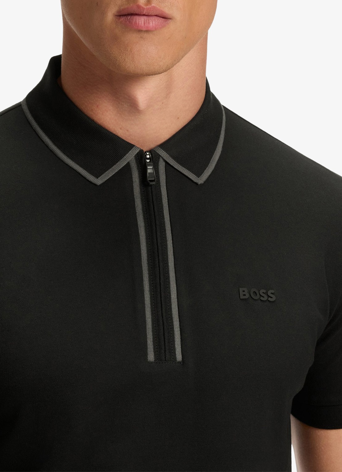BOSS Phillix Tape regular fit polo van piqué katoen met logo - detail 5 zwart
