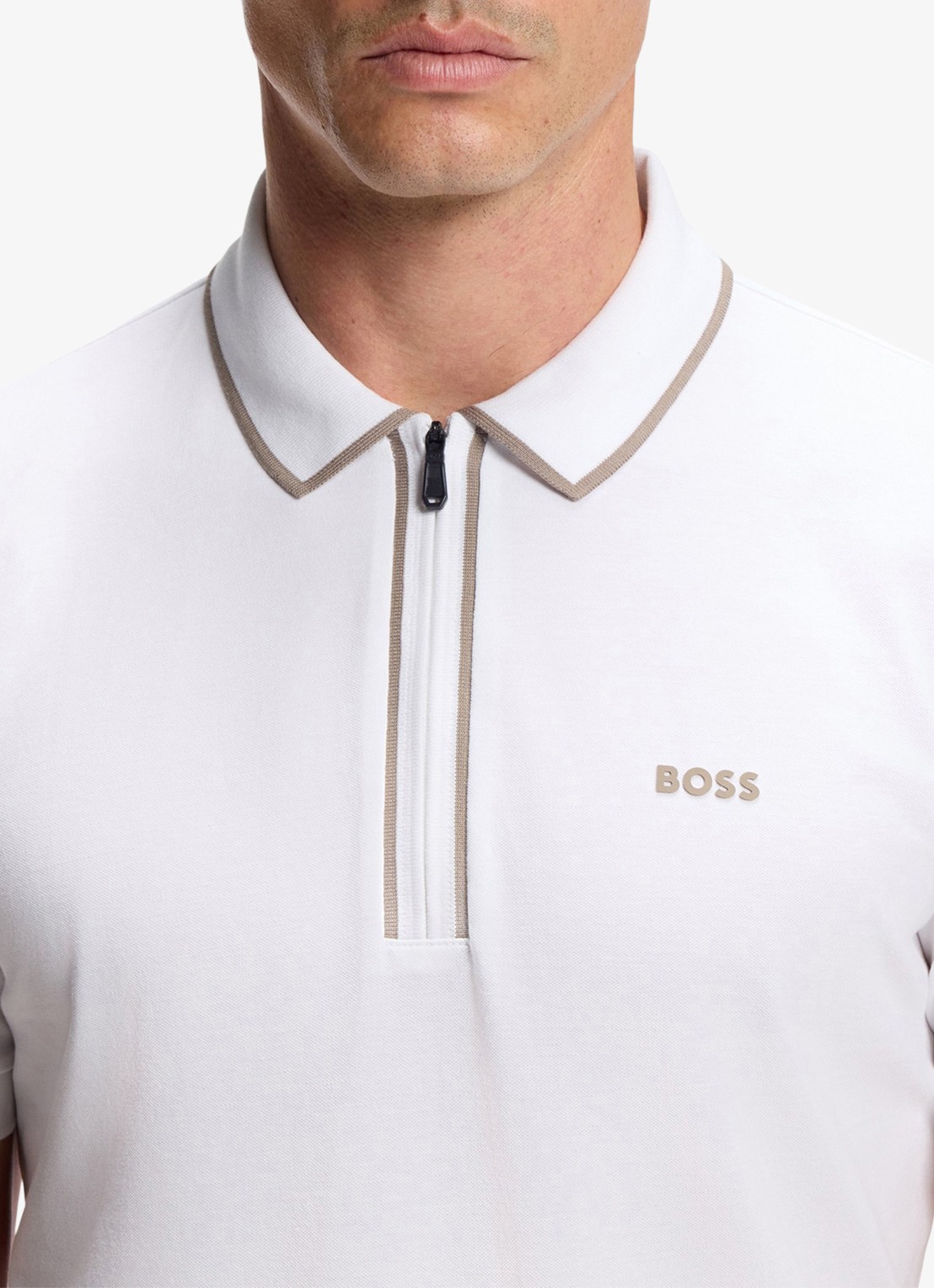 BOSS Phillix Tape regular fit polo van piqué katoen met logo - detail 2 wit