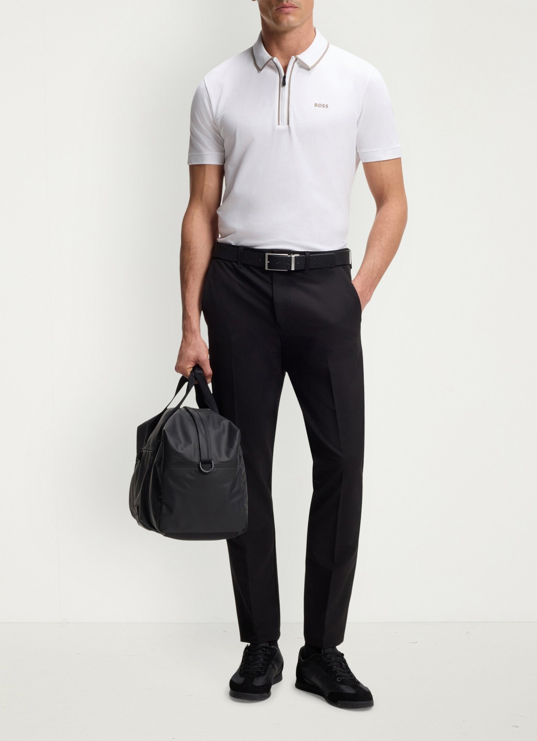 BOSS Phillix Tape regular fit polo van piqué katoen met logo - voorkant 4 wit