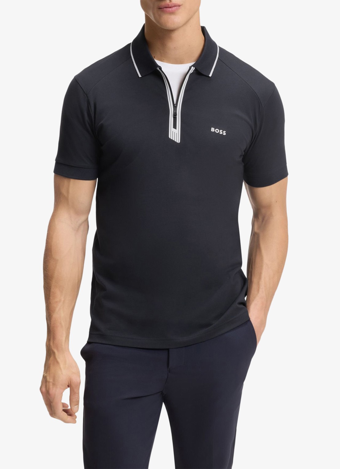 BOSS Polo met halve rits - detail 4 donkerblauw