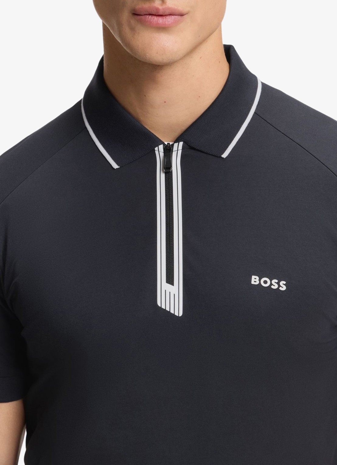 BOSS Polo met halve rits - detail 5 donkerblauw