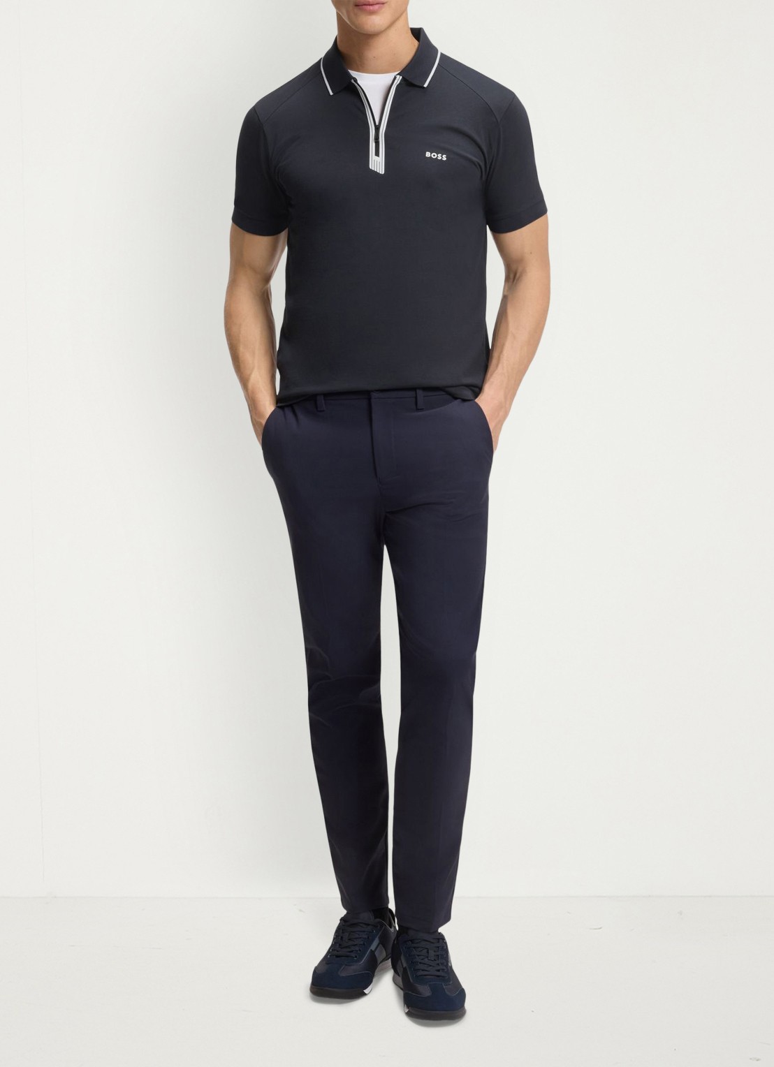 BOSS Polo met halve rits - voorkant 3 donkerblauw