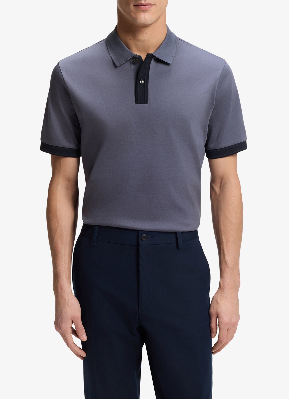 BOSS Polo met korte mouw - detail 4 open blue-466 / blauw