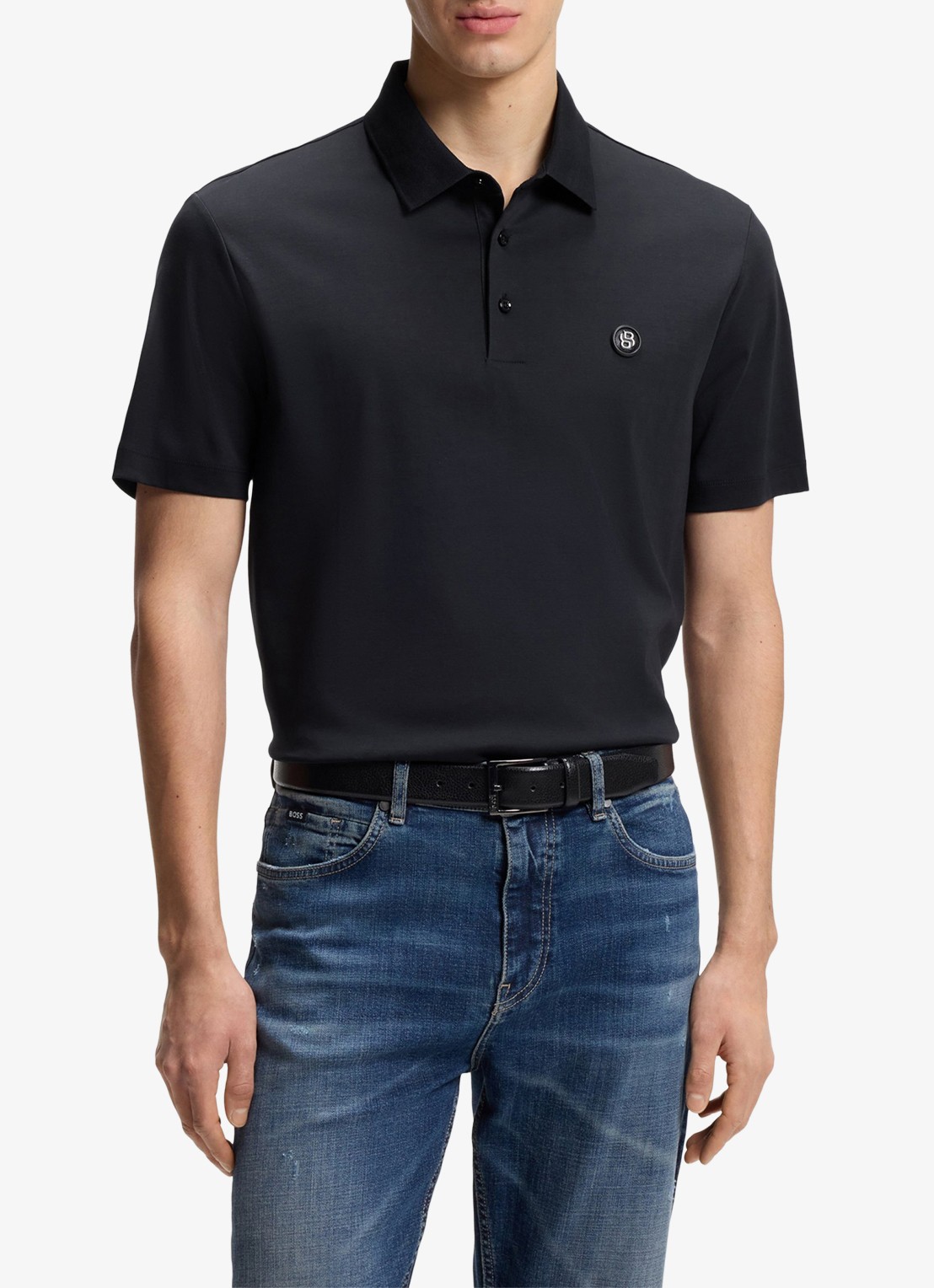BOSS Polo met logo - detail 3 donkerblauw