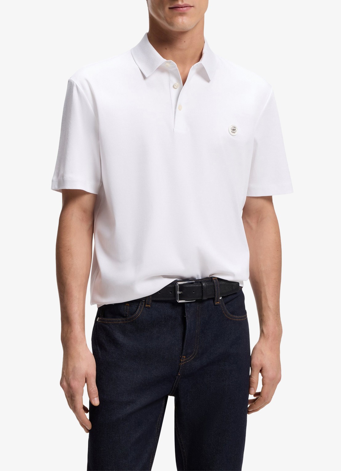 BOSS Polo met logo - detail wit