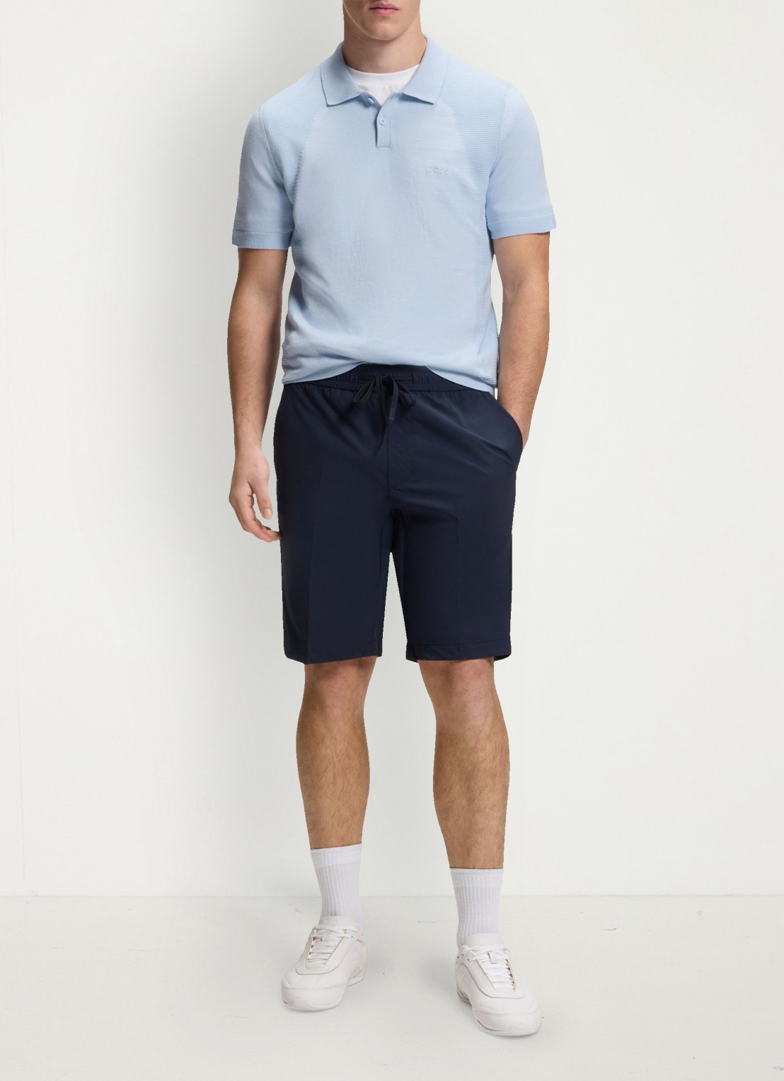 BOSS Polo met logoborduring - voorkant 2 lichtblauw