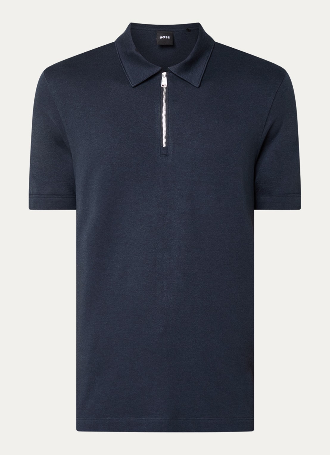 BOSS Polo met piquéstructuur en kraag met rits - voorkant 2 donkerblauw