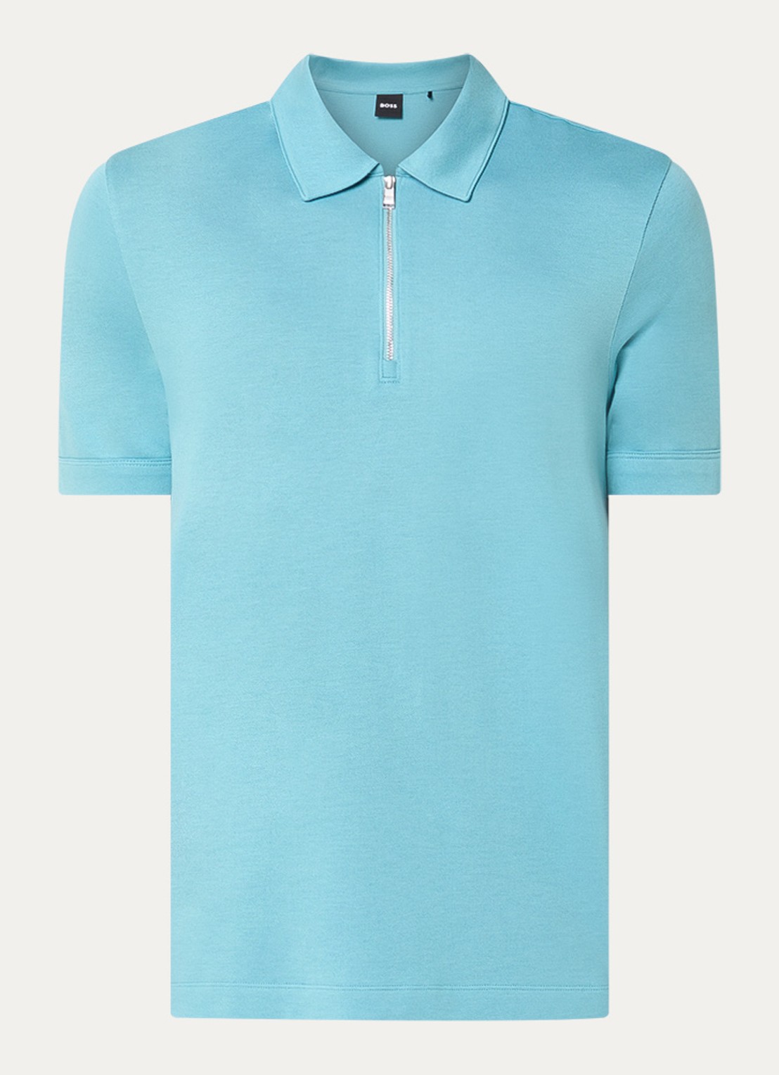 BOSS Polo met piquéstructuur en kraag met rits - voorkant 2 turquoise
