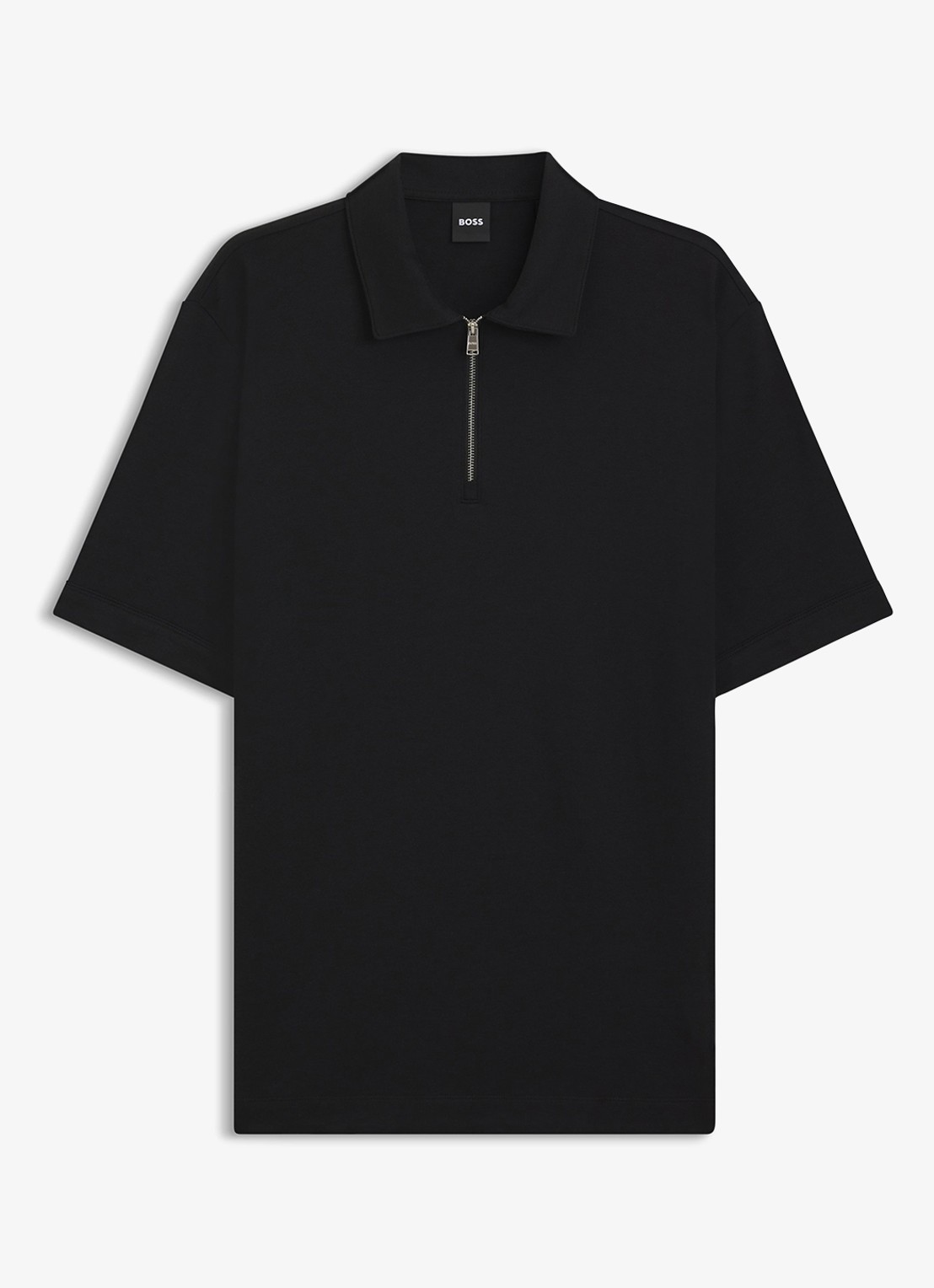 BOSS Polo met piquéstructuur en kraag met rits - voorkant 4 zwart
