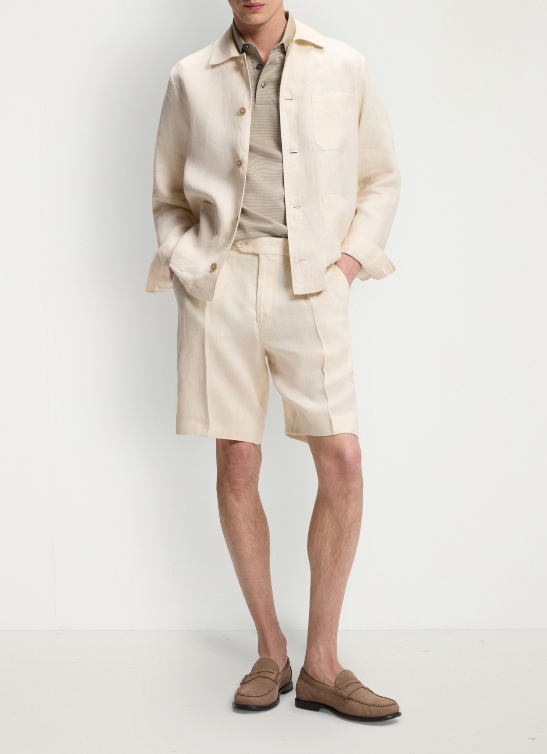 BOSS Polo met streepprint - voorkant 4 beige