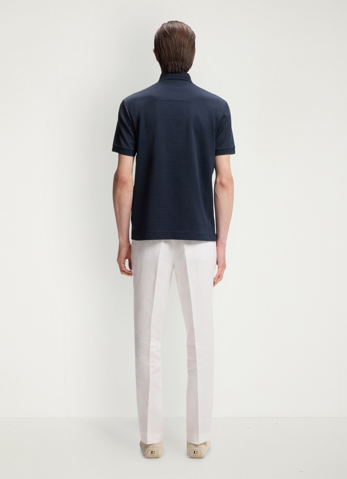 BOSS Polo met streepprint - achterkant donkerblauw
