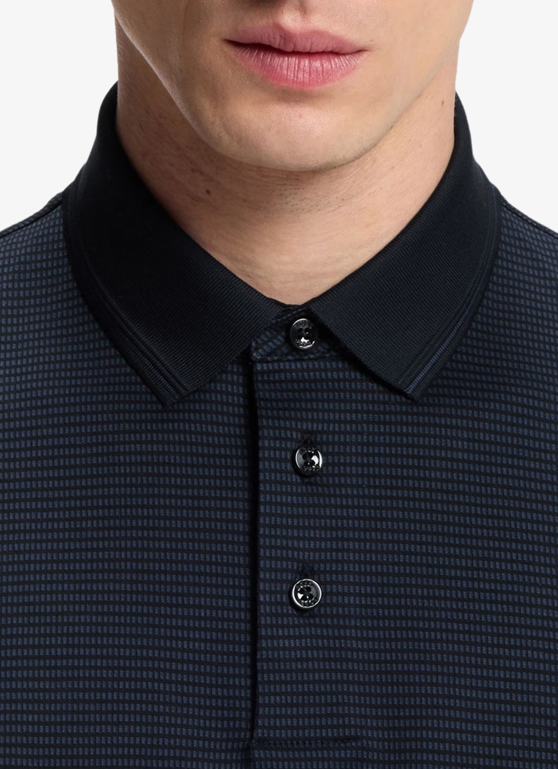BOSS Polo met streepprint - detail 5 donkerblauw
