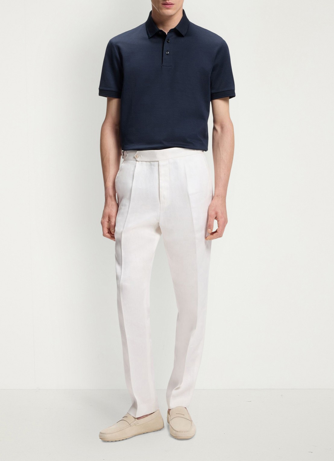 BOSS Polo met streepprint - voorkant 3 donkerblauw