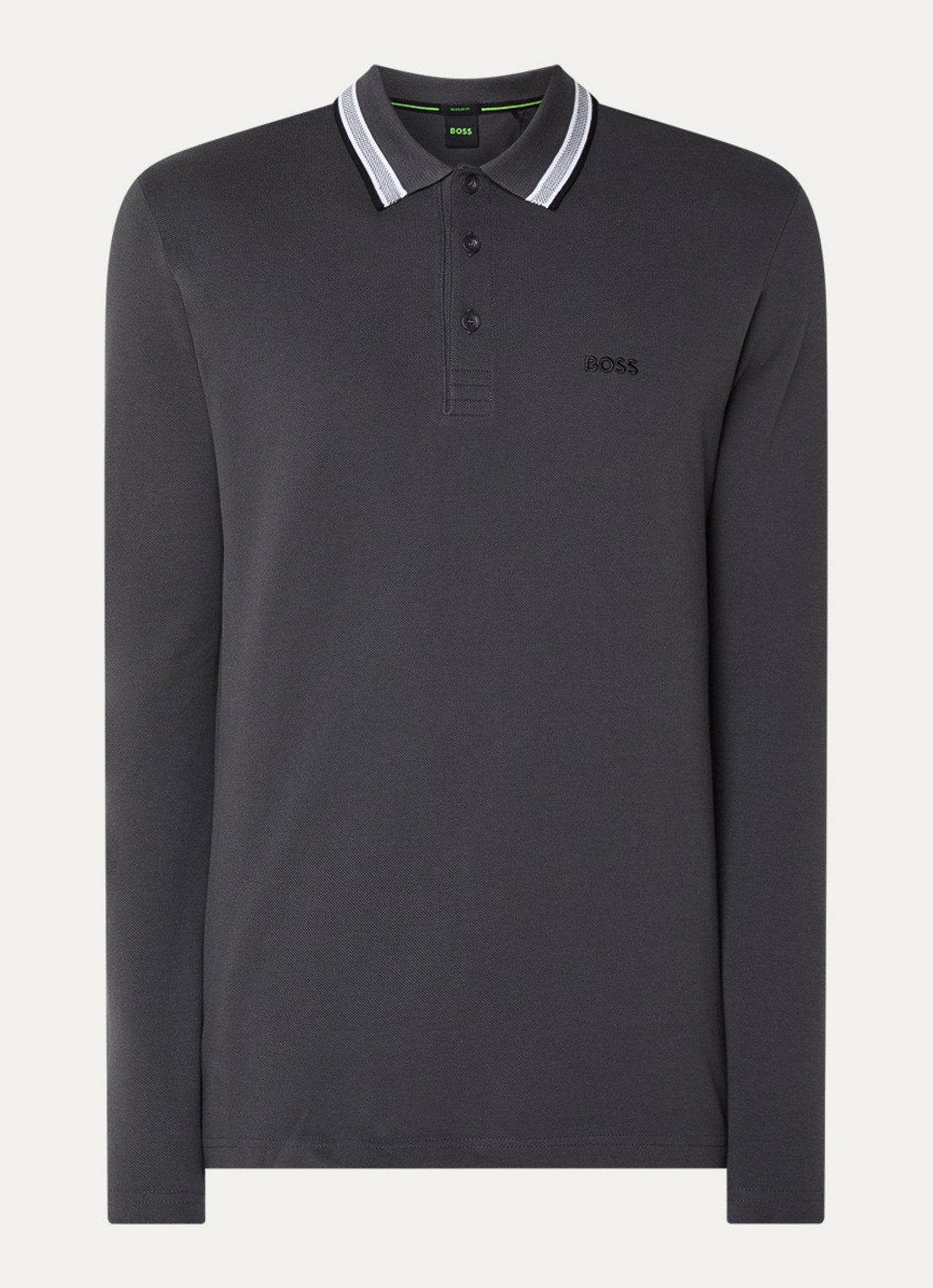BOSS Polo van katoenpiqué met contrastlogo - voorkant donkergrijs
