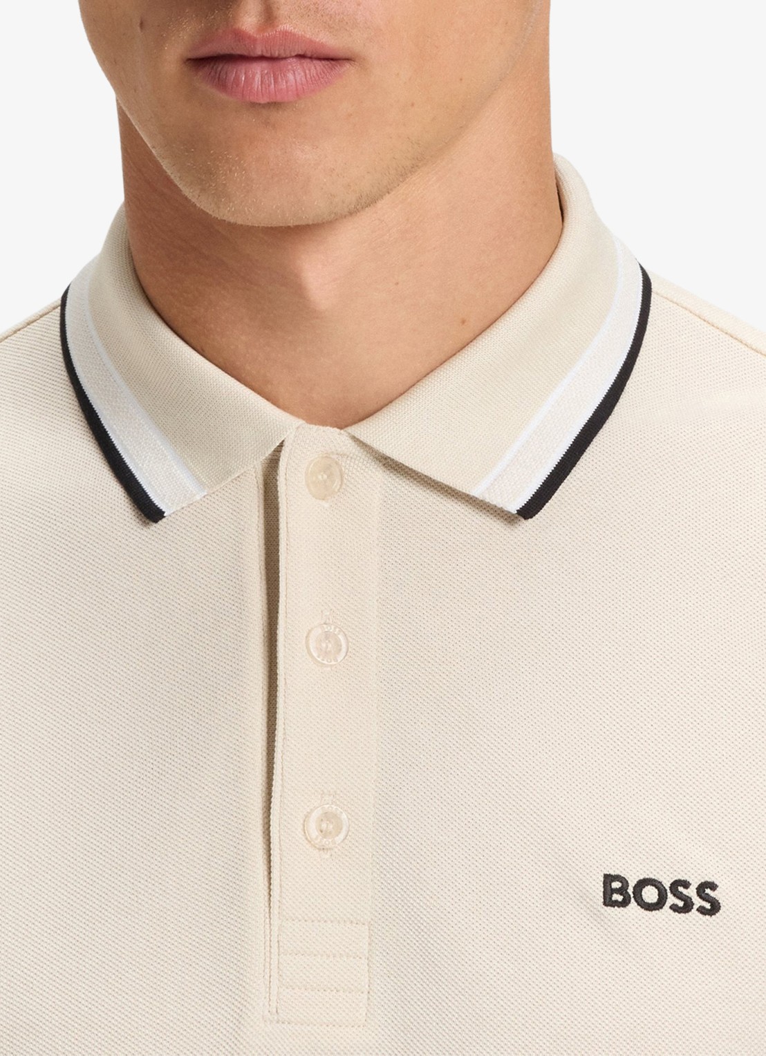 BOSS Polo van katoenpiqué met contrastlogo - detail 2 gebroken wit