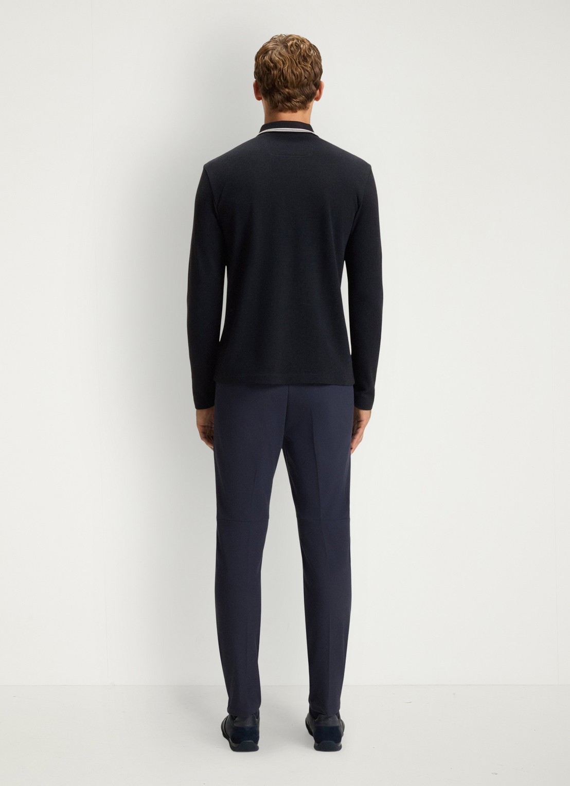 BOSS Polo van katoenpiqué met contrastlogo - achterkant 5 donkerblauw