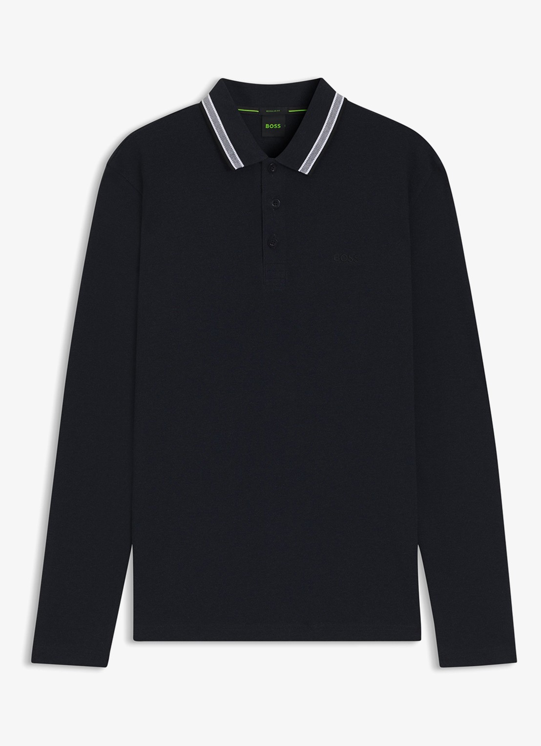 BOSS Polo van katoenpiqué met contrastlogo - voorkant 3 donkerblauw