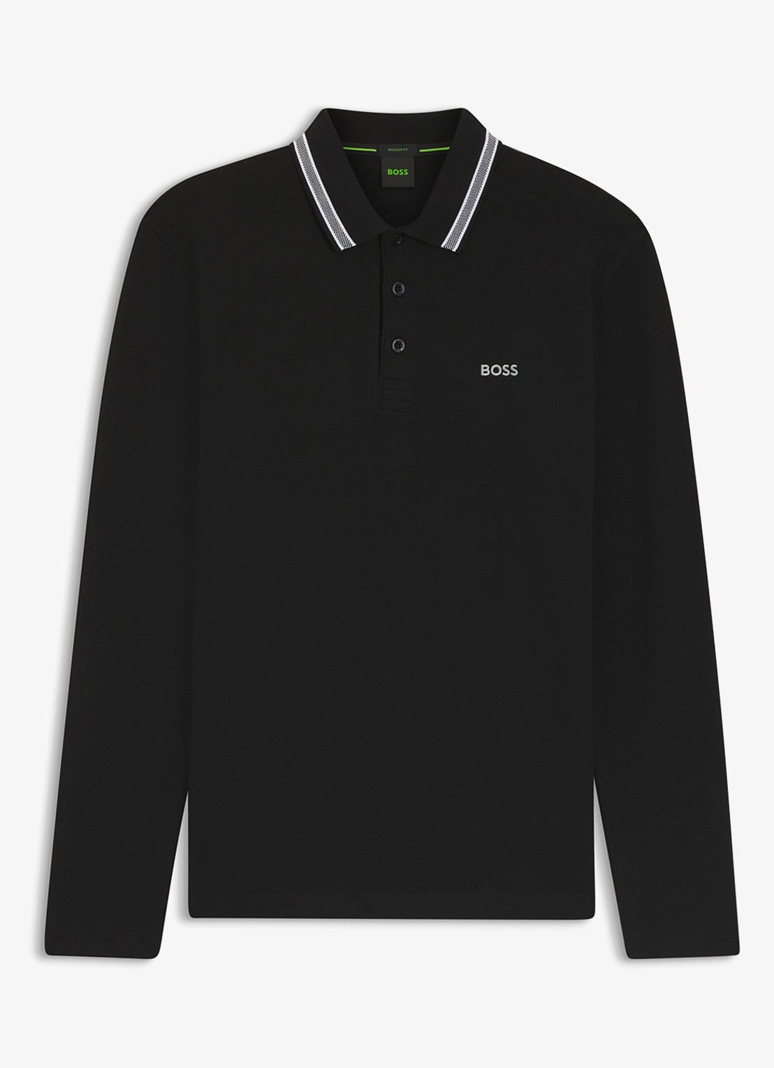 BOSS Polo van katoenpiqué met contrastlogo - voorkant 3 zwart