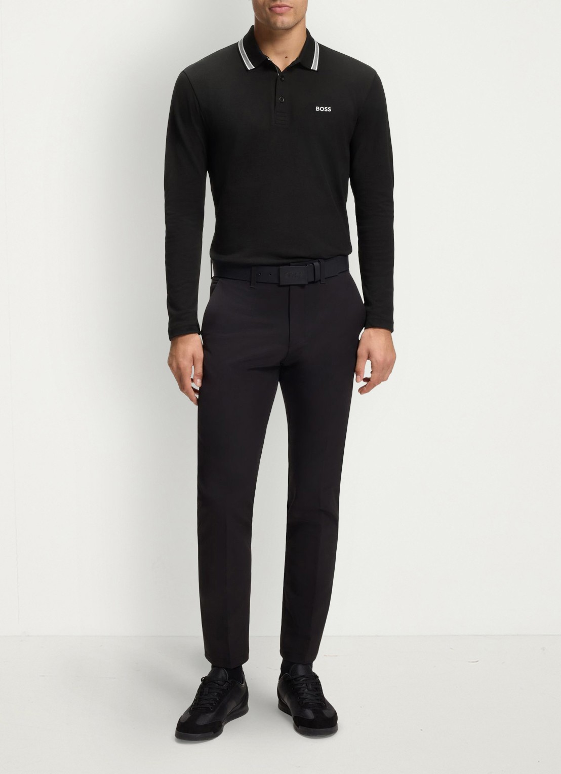 BOSS Polo van katoenpiqué met contrastlogo - voorkant 4 zwart