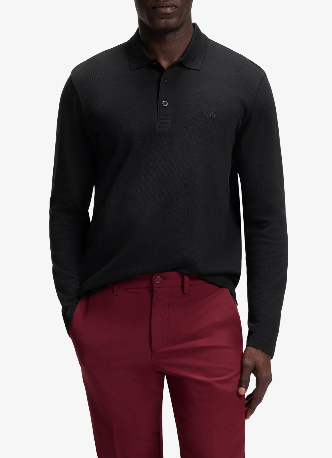 BOSS Polo van katoenpiqué met contrastlogo - detail 4 zwart