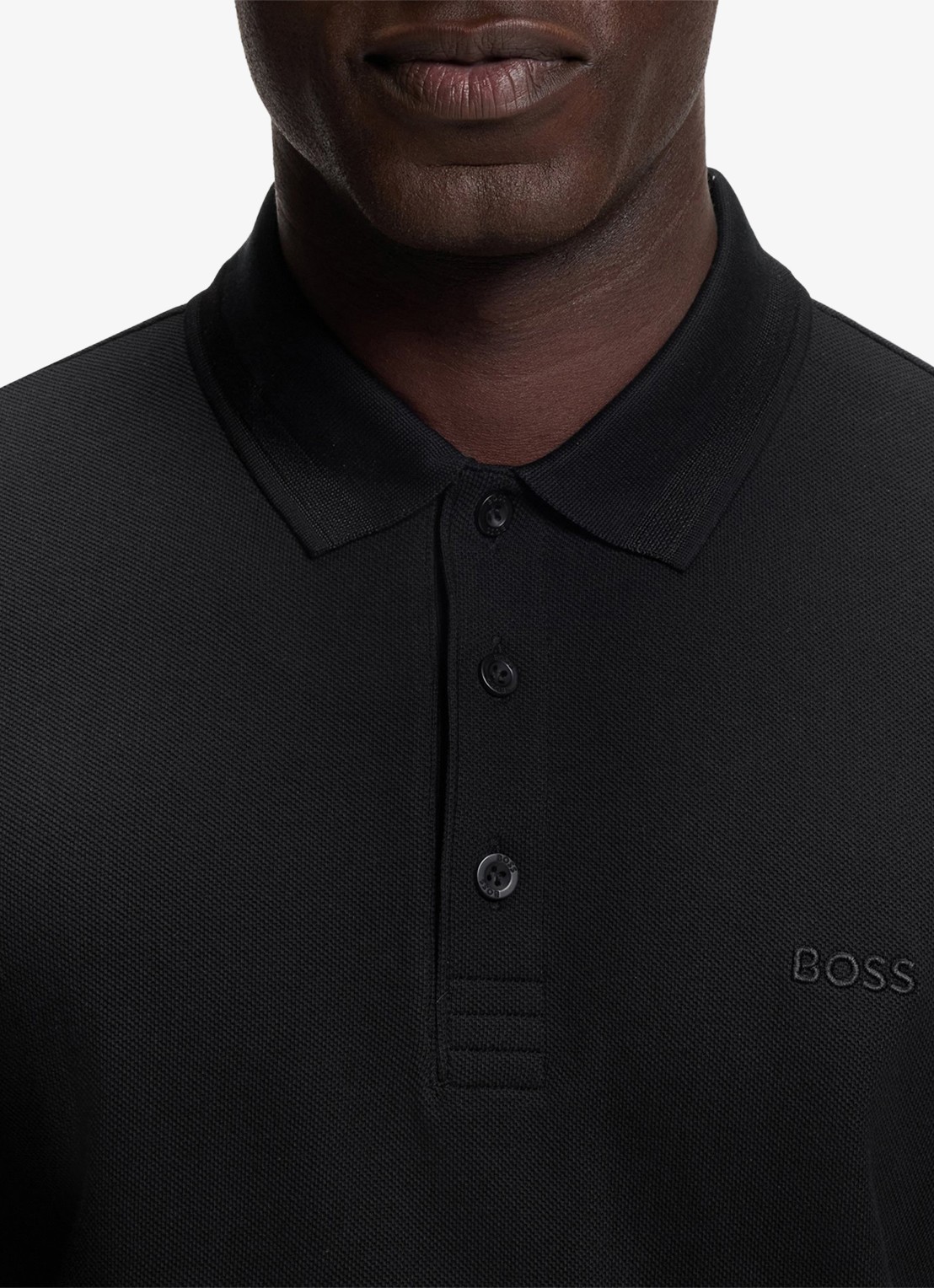 BOSS Polo van katoenpiqué met contrastlogo - detail 5 zwart