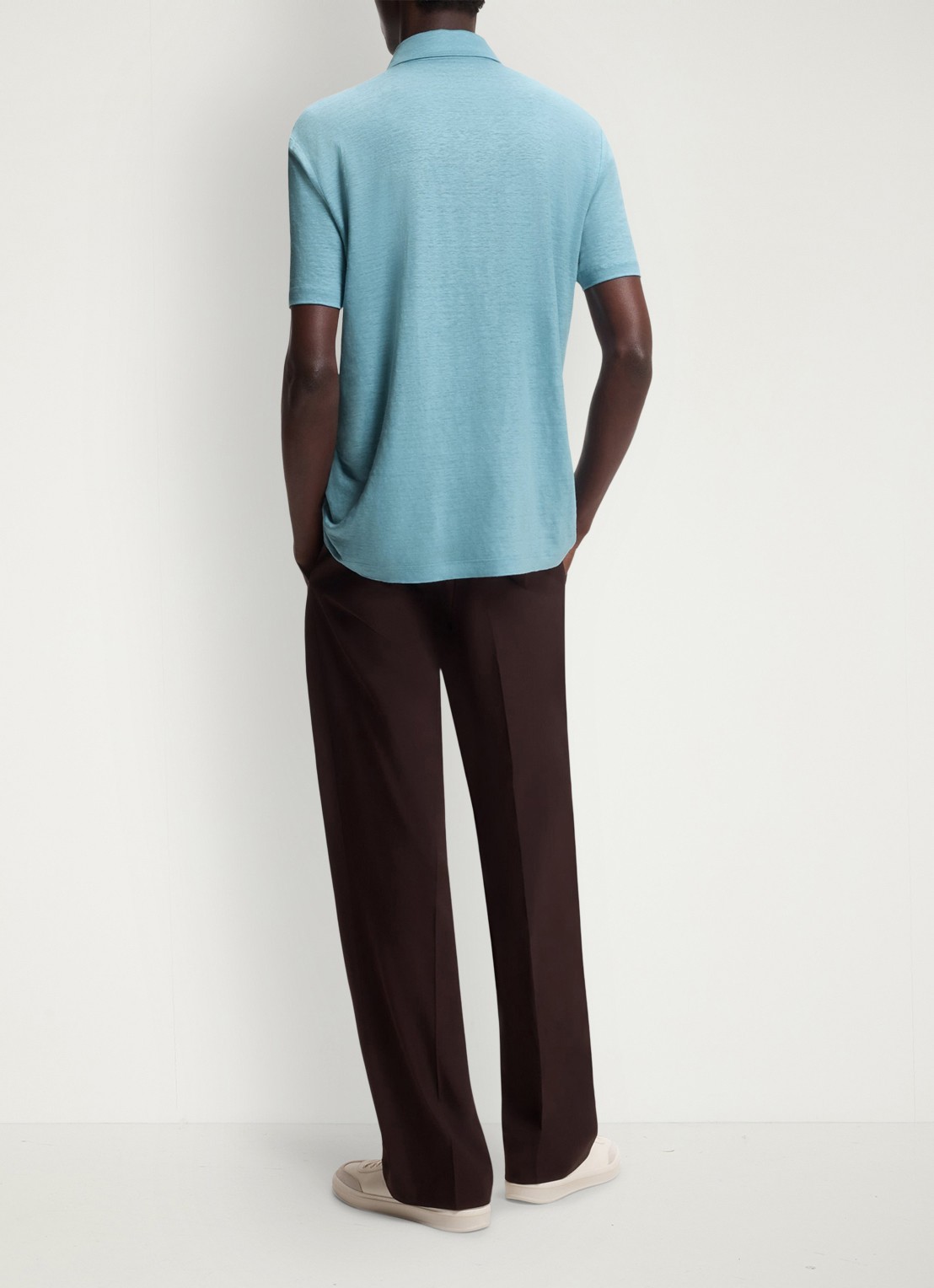 BOSS Polo van linnen  - achterkant open blue-486 / blauw