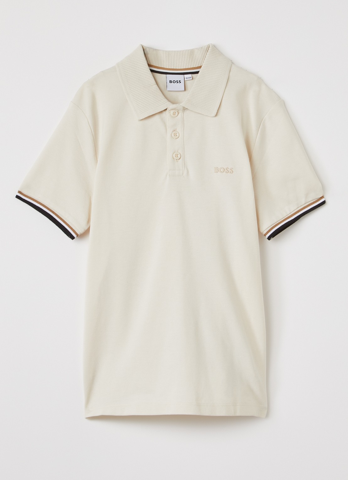 BOSS Polo van piqué katoen met logo - voorkant beige