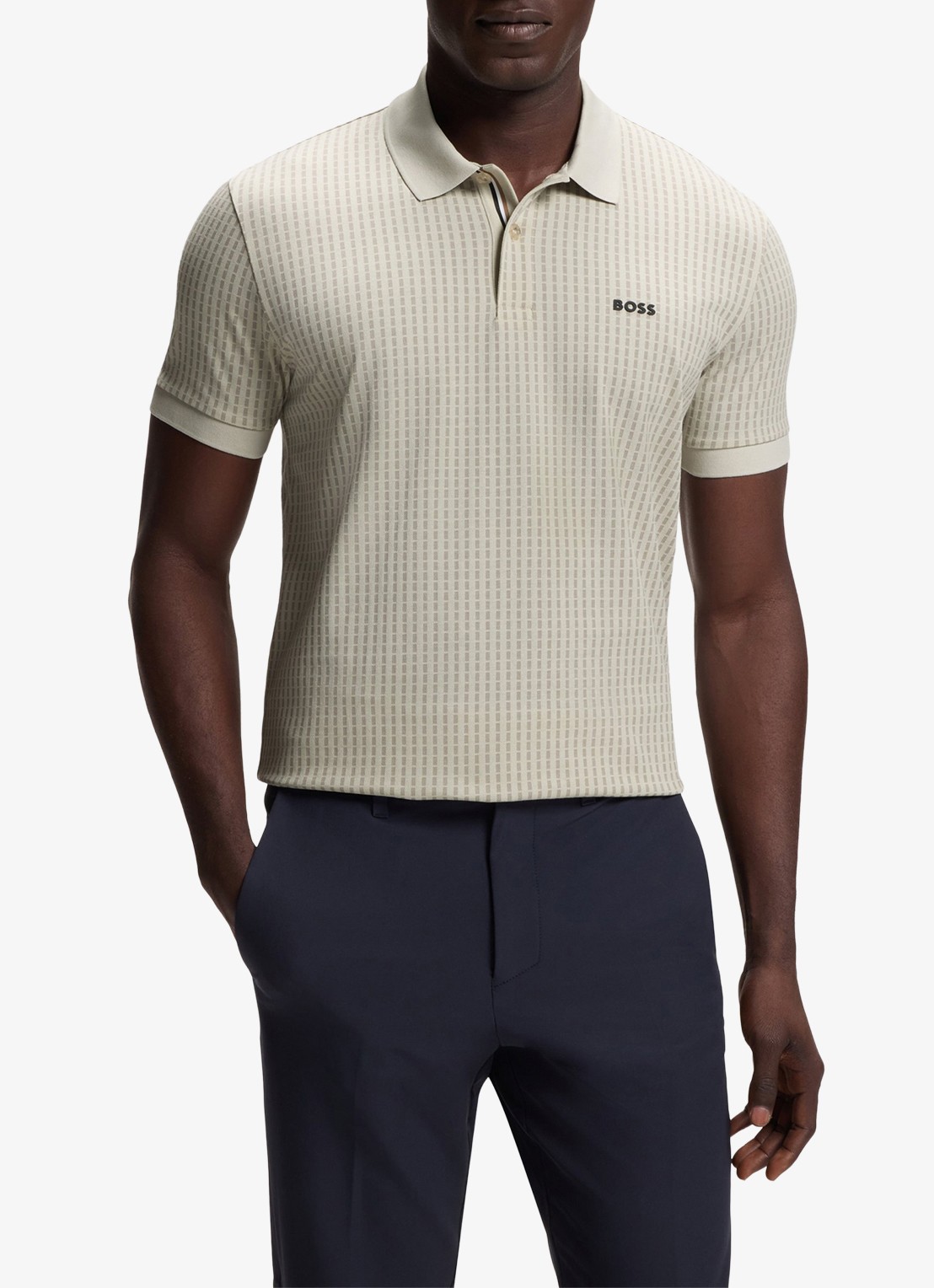 BOSS Polo van piqué katoen met logo - detail beige