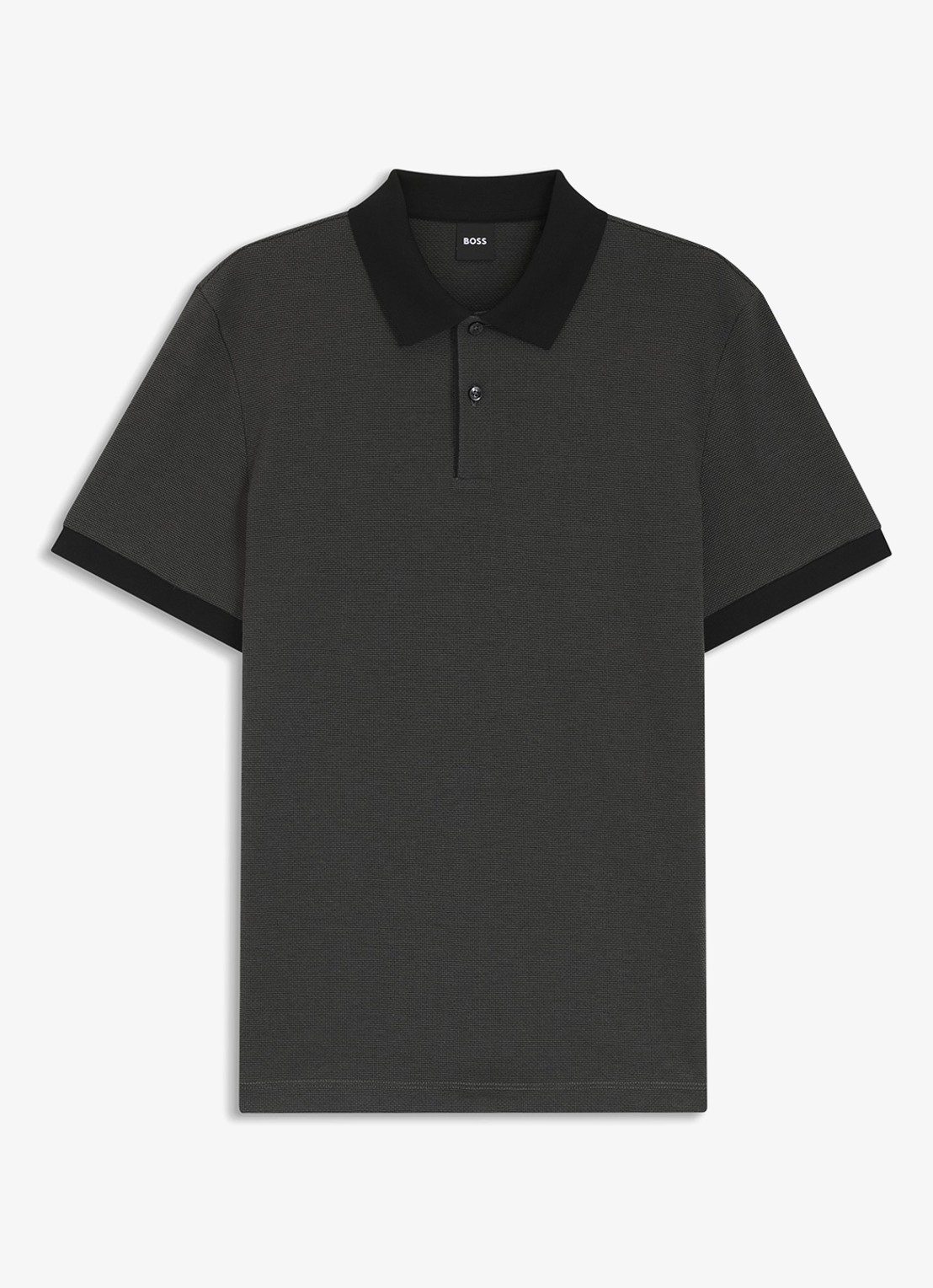 BOSS Poloshirt van katoen met bobbelstructuur - voorkant zwart