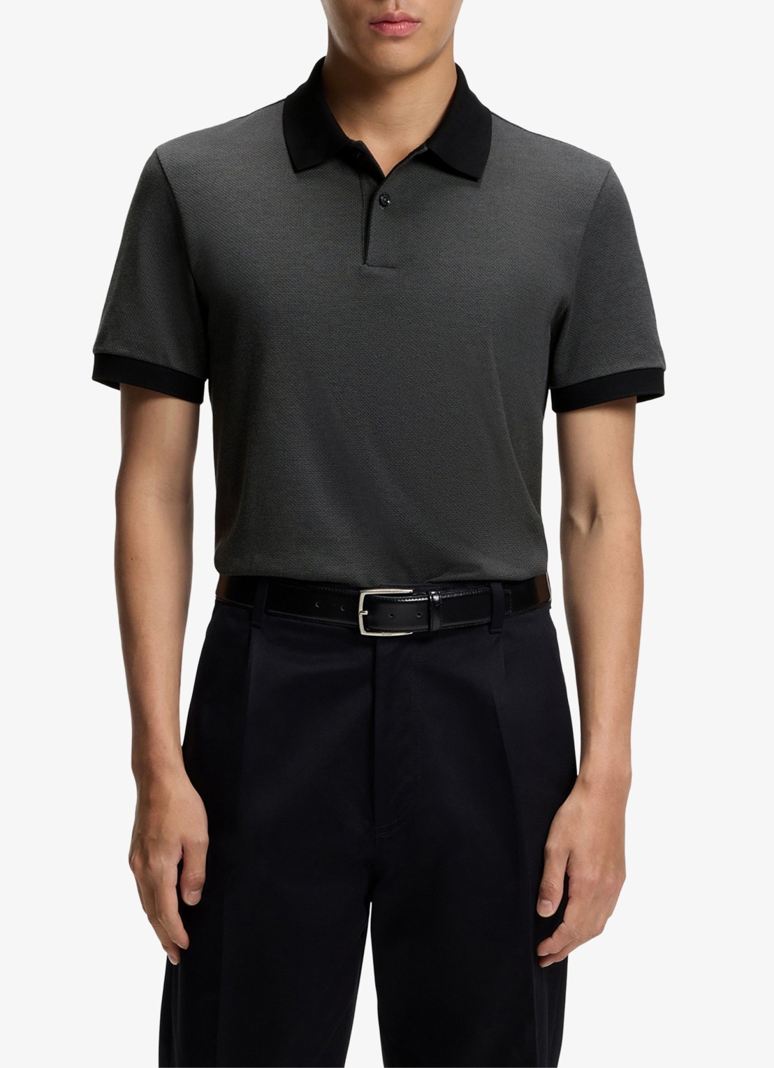 BOSS Poloshirt van katoen met bobbelstructuur - detail 4 zwart