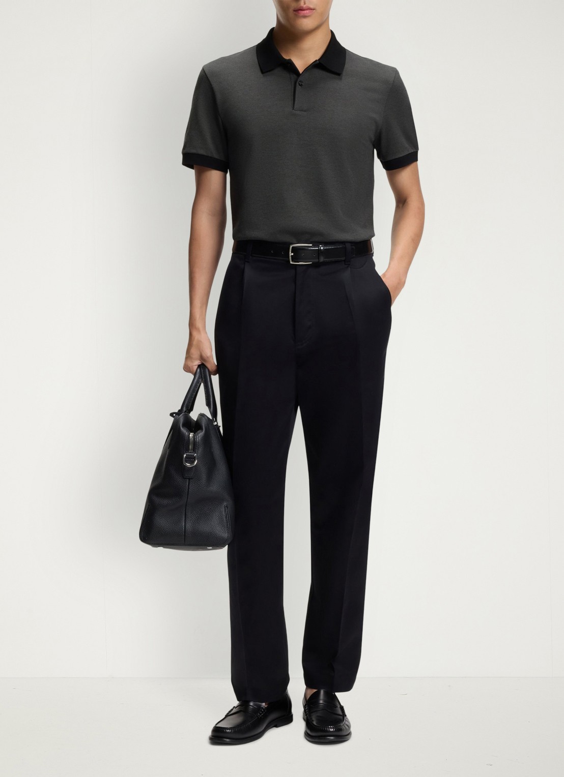 BOSS Poloshirt van katoen met bobbelstructuur - voorkant 2 zwart