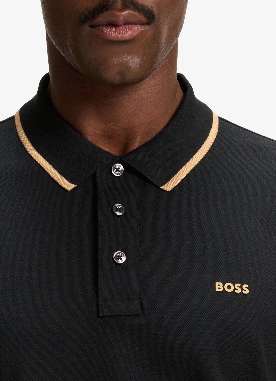 BOSS Poloshirt van katoenpiqué met contrasterende bies - detail 7 zwart