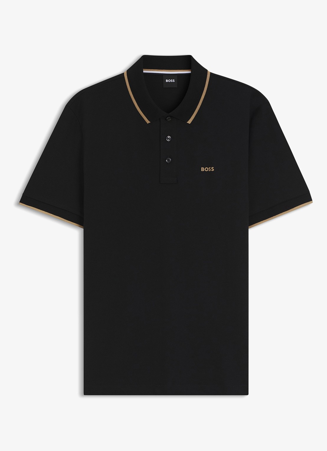 BOSS Poloshirt van katoenpiqué met contrasterende bies - voorkant 3 zwart