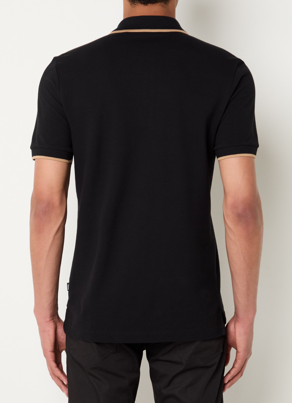BOSS Poloshirt van katoenpiqué met contrasterende bies - achterkant 2 zwart