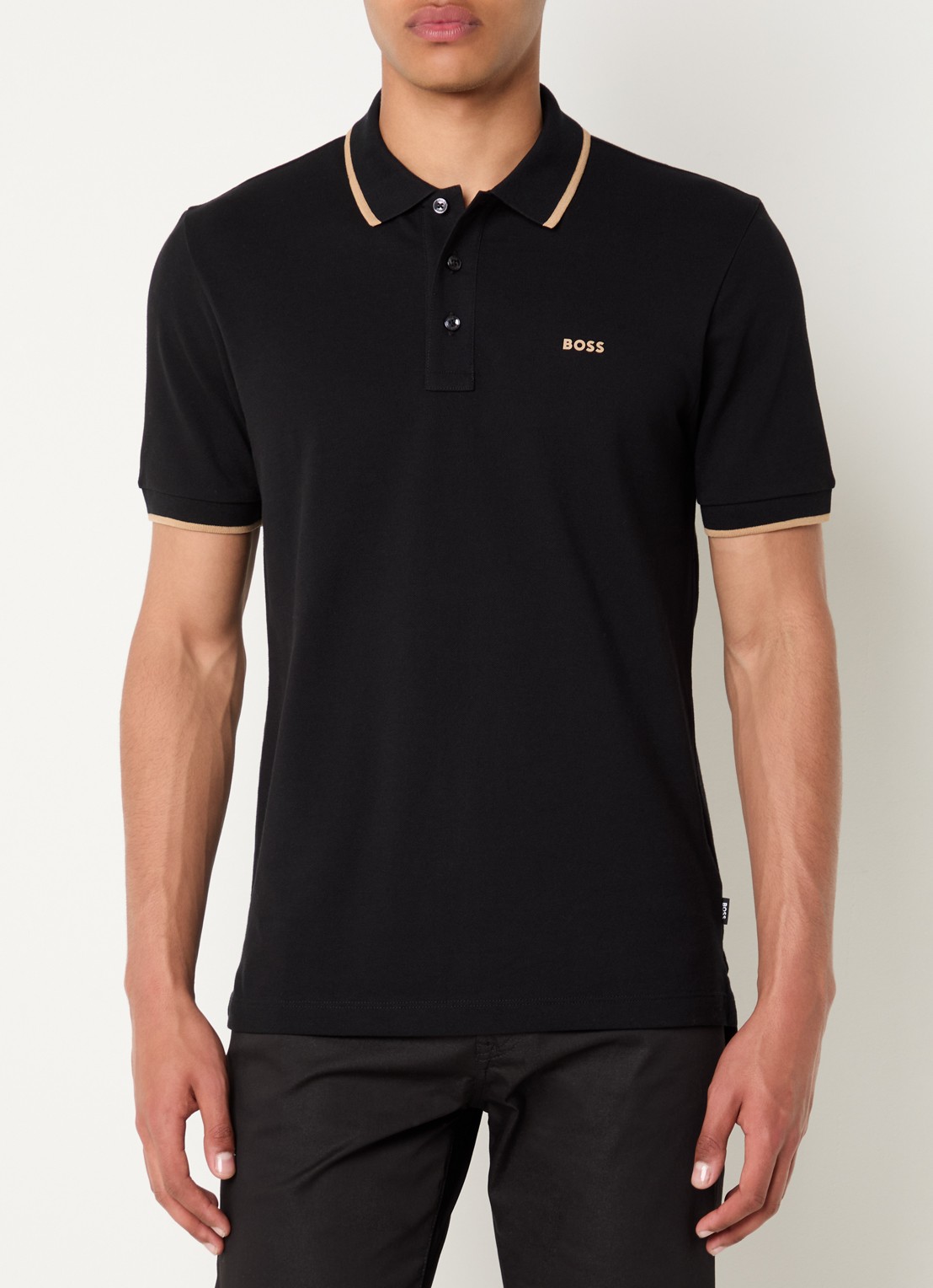 BOSS Poloshirt van katoenpiqué met contrasterende bies - detail 9 zwart
