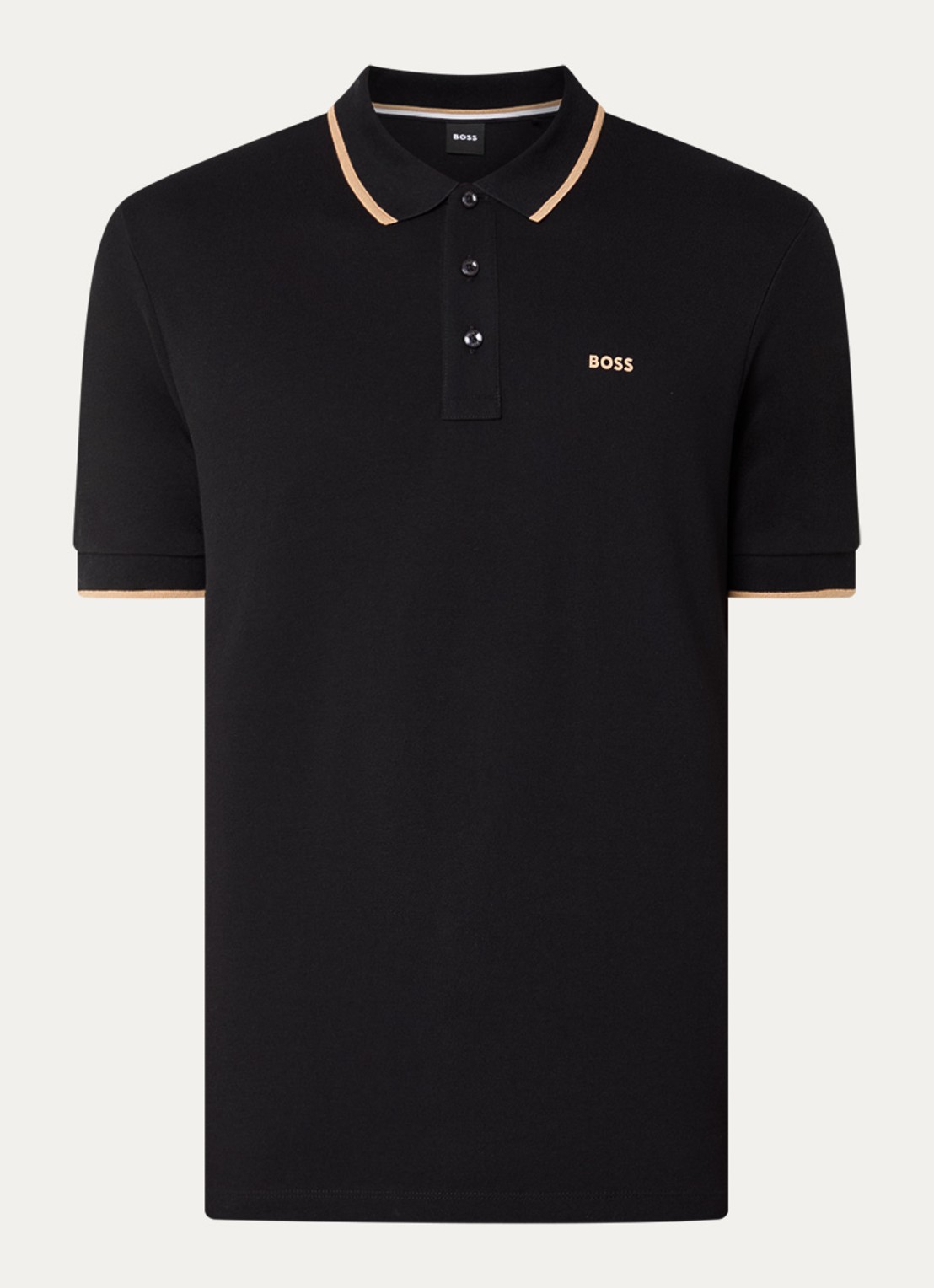 BOSS Poloshirt van katoenpiqué met contrasterende bies - voorkant 5 zwart