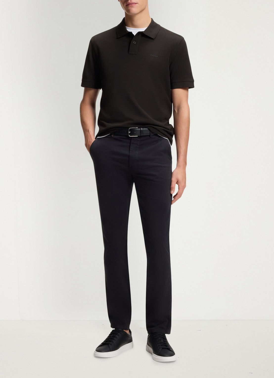 BOSS Prime regular fit polo van piqué katoen met logo - voorkant 2 black-001 / zwart