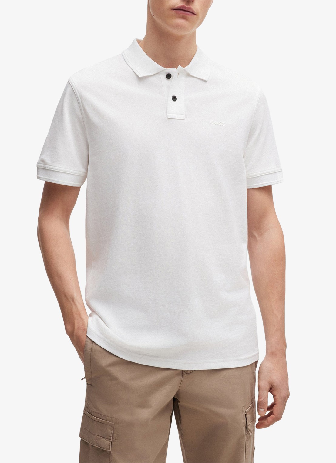 BOSS Prime regular fit polo van piqué katoen met logo - detail 4 white-100 / wit