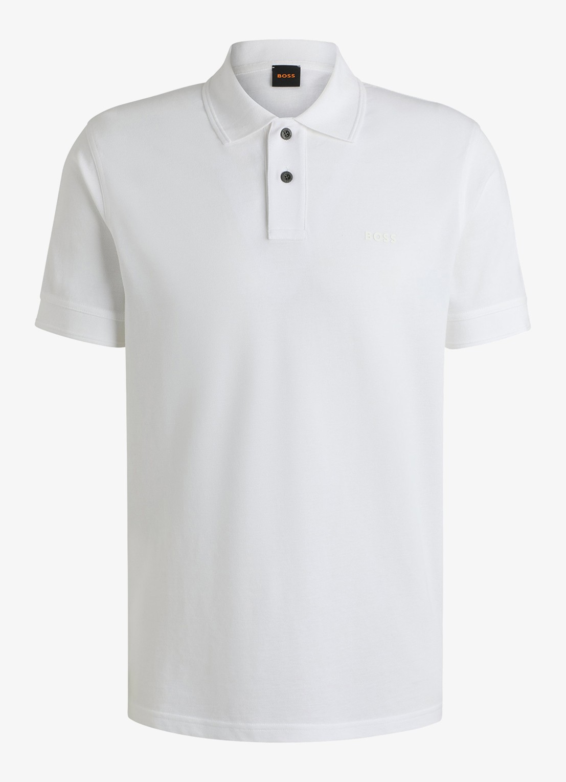 BOSS Prime regular fit polo van piqué katoen met logo - voorkant 2 white-100 / wit