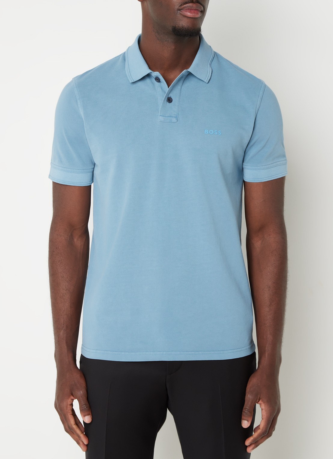 BOSS Prime regular fit polo van piqué katoen met logo - detail open blue-486 / blauw