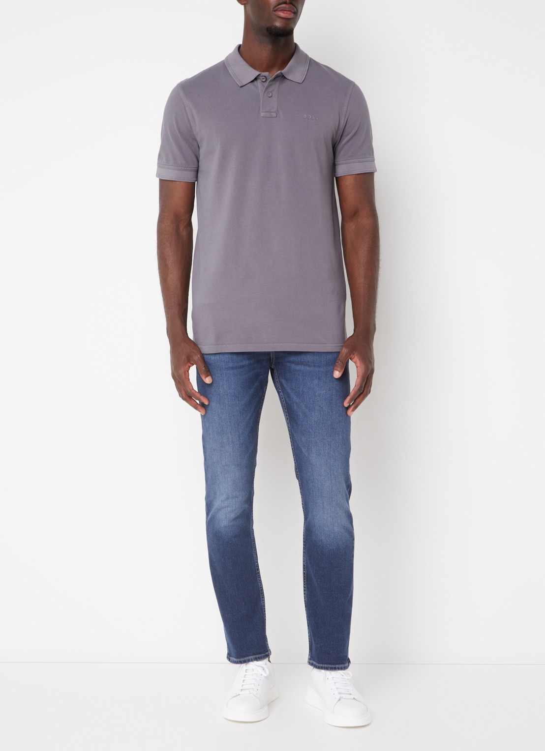 BOSS Prime regular fit polo van piqué katoen met logo - voorkant 3 dark grey-029 / grijs