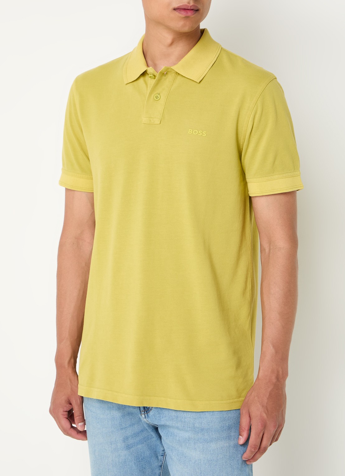 BOSS Prime regular fit polo van piqué katoen met logo - detail open green-398 / groen