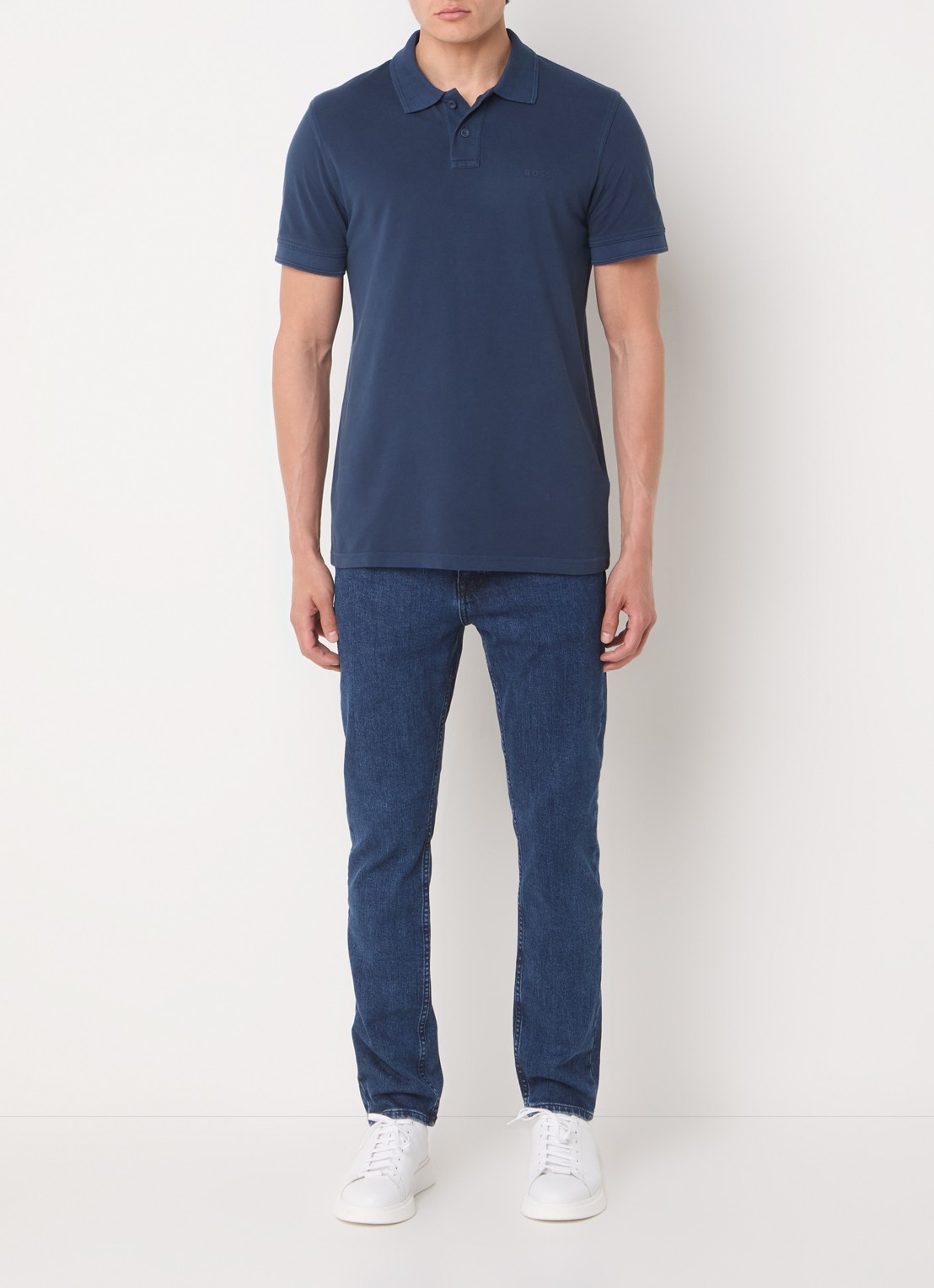 BOSS Prime regular fit polo van piqué katoen met logo - voorkant 2 open blue-464 / blauw