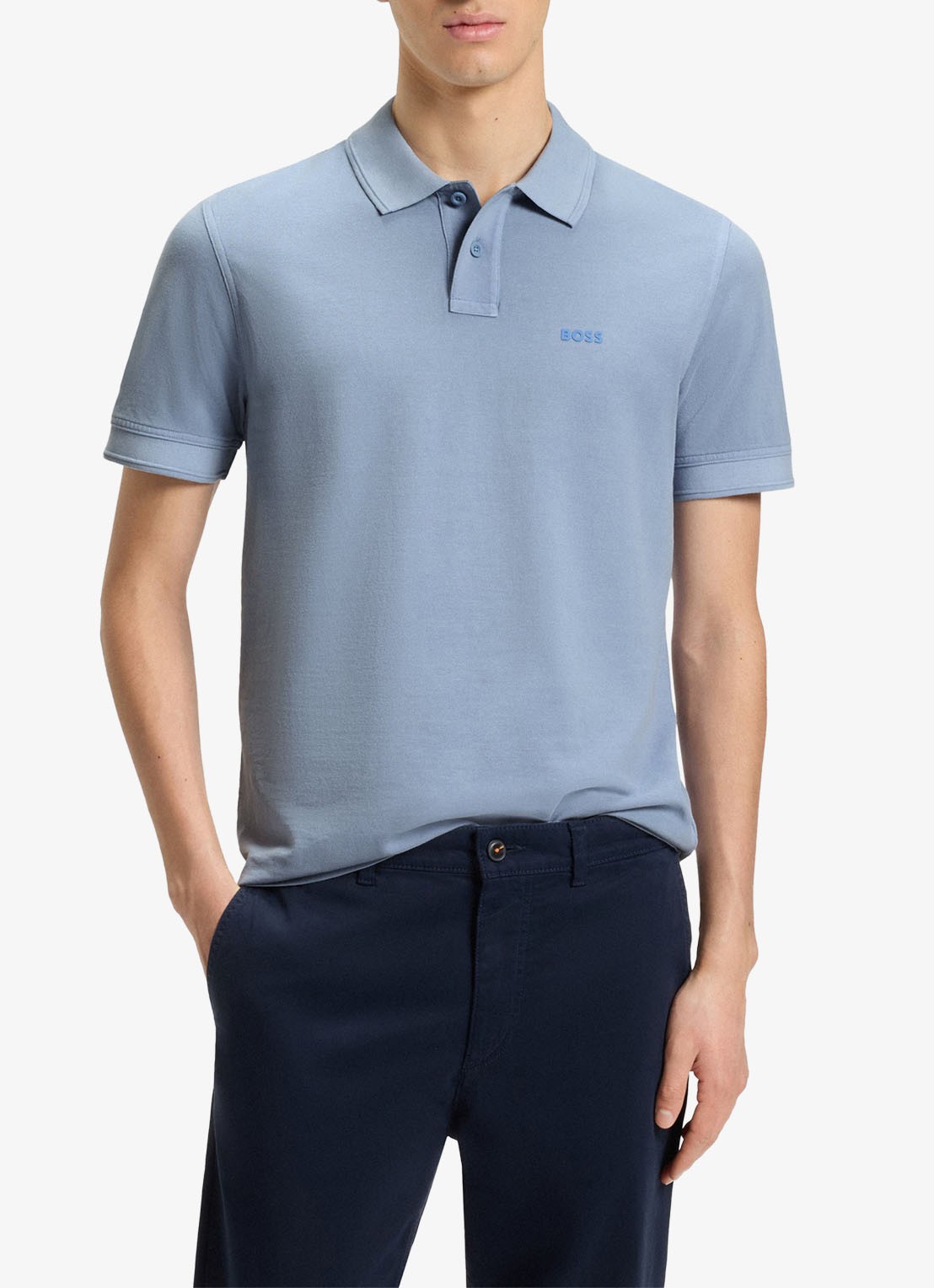 BOSS Prime regular fit polo van piqué katoen met logo - detail 4 open blue-470 / blauw